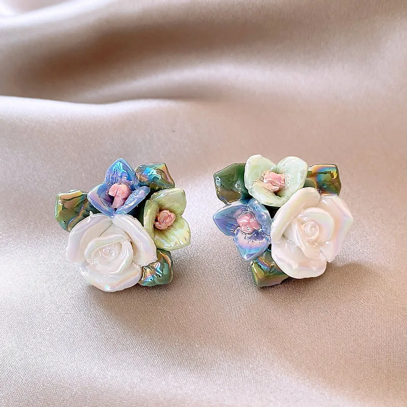 Elegant Blue Floral Earrings