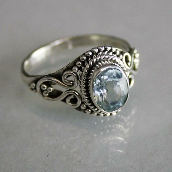 Vintage Inlaid Blue Glass Silver Ring