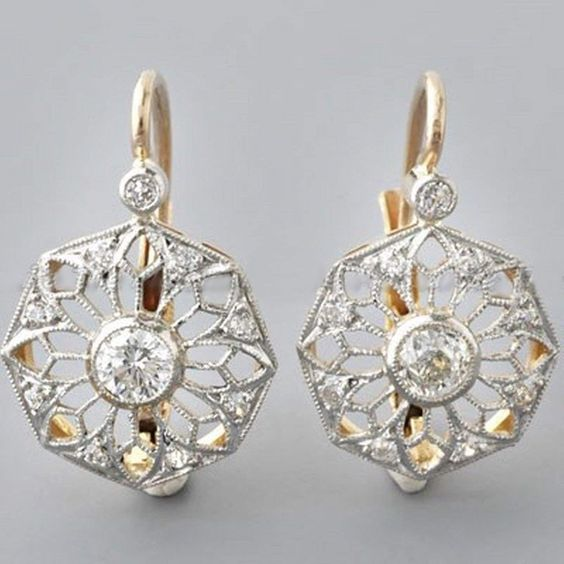 Vintage Hollow Mandala Crystal Earrings