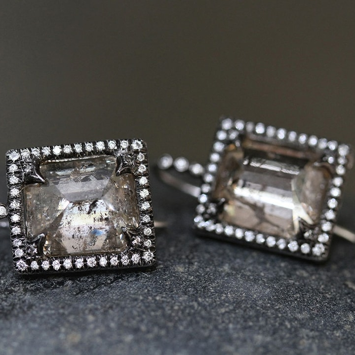 Vintage Square Dark Glass Earrings