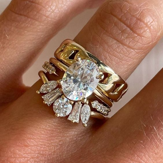 Vintage Luxury Golden Zirconia Ring Set