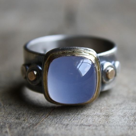 Vintage Blue Inlaid Moonstone Ring