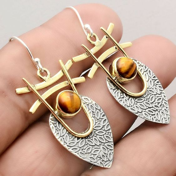 Vintage Orange Stone Gold & Silver Earrings