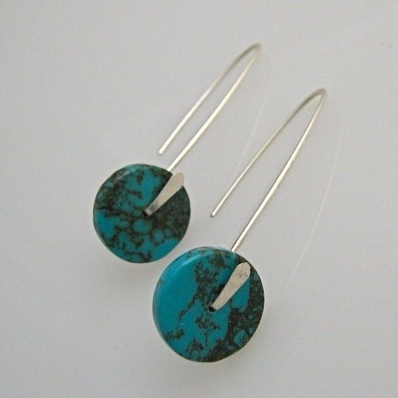 Vintage Blue Button Dangling Earrings