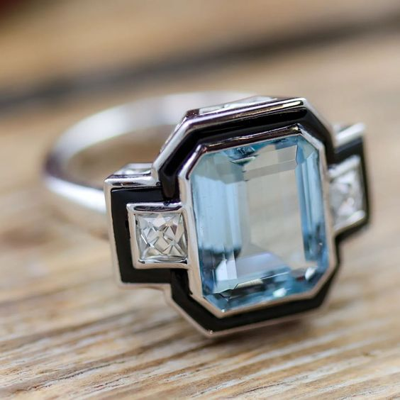 Vintage Blue Square Glass Ring