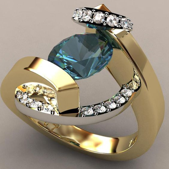 Vintage Golden & Blue Zirconia Ring