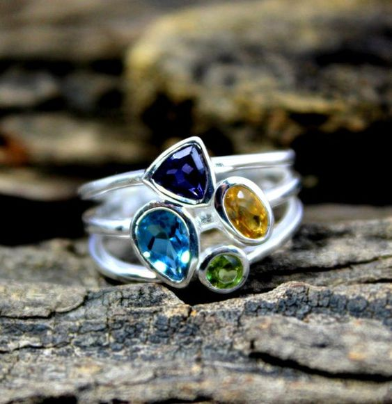 Vintage Colorful Crystals Layered Ring