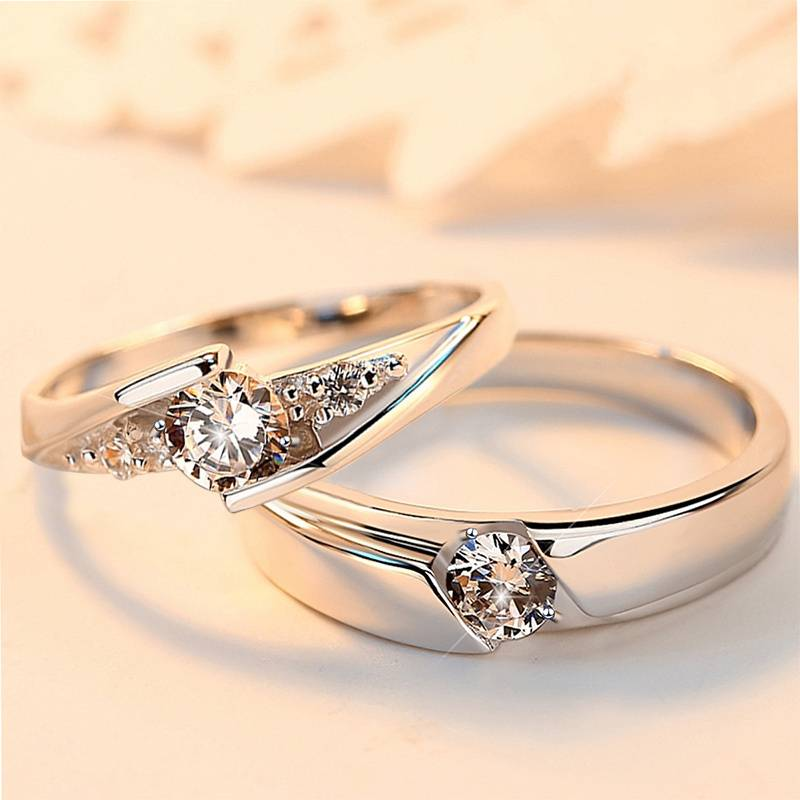 Vintage Couple Zirconia Silver Ring Set