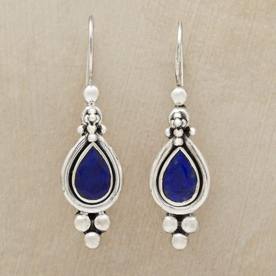 Vintage Dangling Blue Stone Drop Earrings