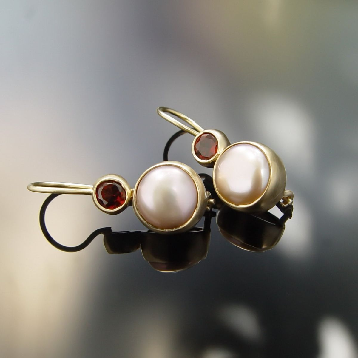 Vintage Pearl & Red Crystal Earrings