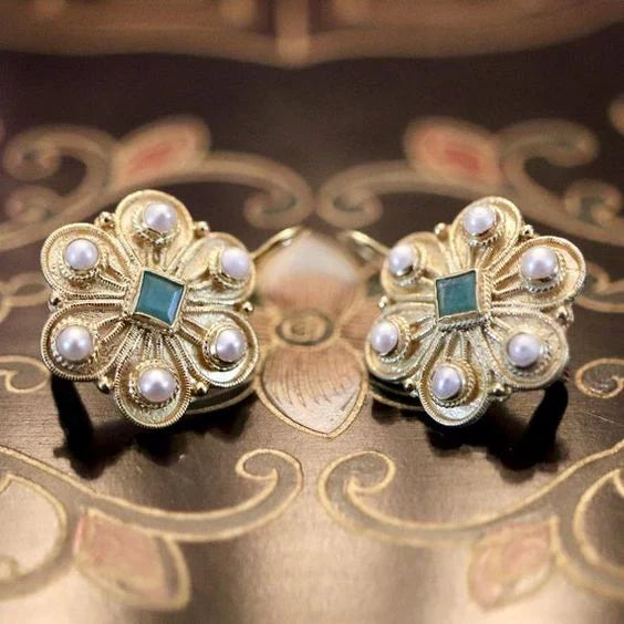 Vintage Crystal Flower Pearl Earrings