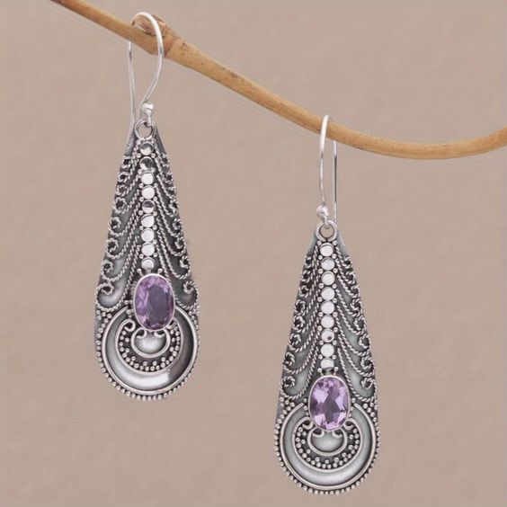 Vintage Dangling Purple Glass Earrings