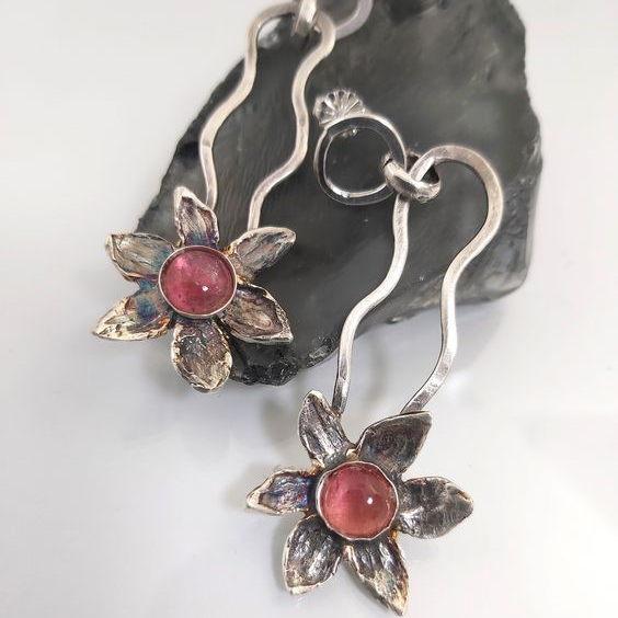 VIntage Crystal Flower Silver Earrings