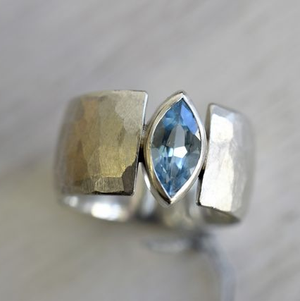 Vintage Open Blue Crystal Silver Ring