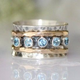 Vintage Blue Inlaid Glass Gold & Silver Ring