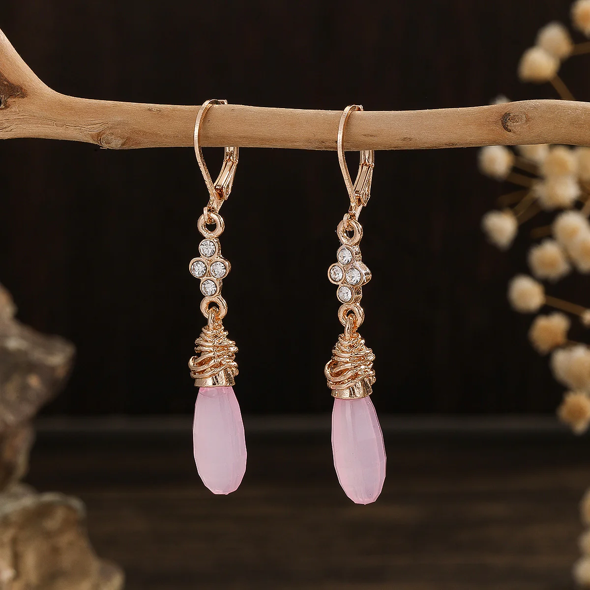 Vintage Pink Dangling Crystal Earrings