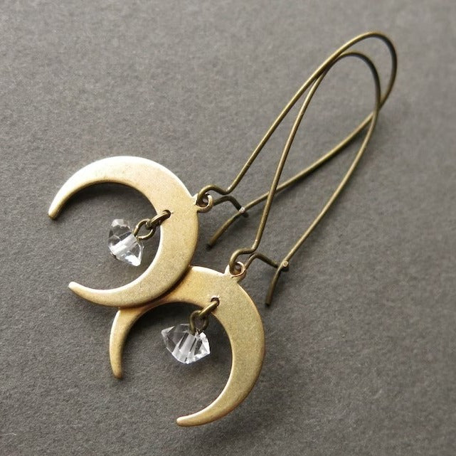 Vintage Gold Moon Zirconia Earrings