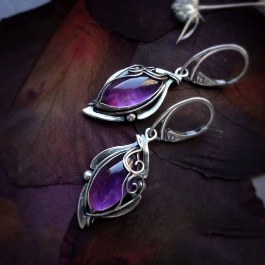 Vintage Purple Drop Silver Earrings