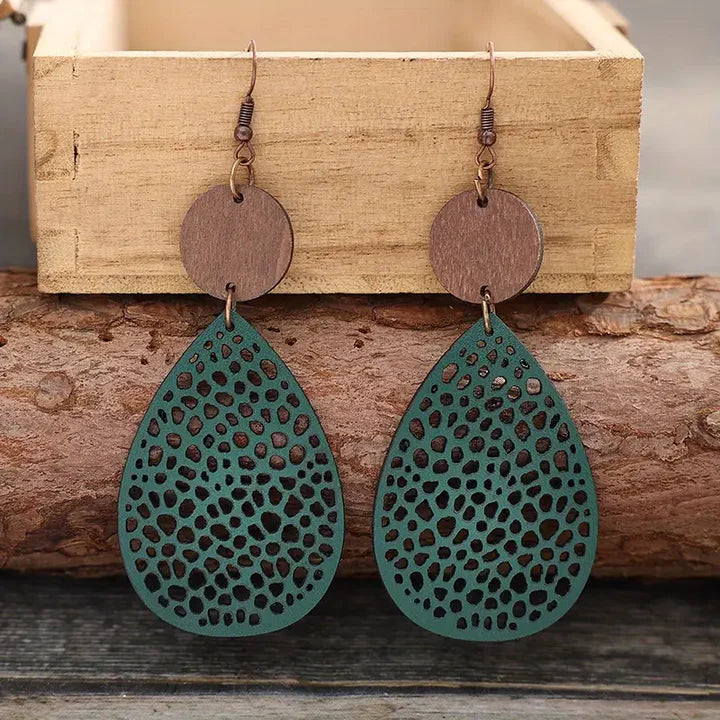 Vintage Green Hollow Drop Earrings