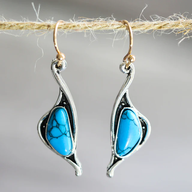 Vintage Blue Polished Stone Earrings