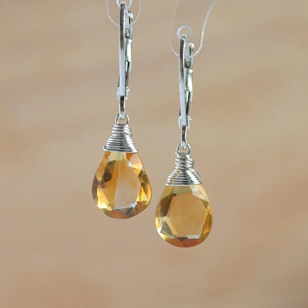 Vintage Yellow Crystal Drop Earrings