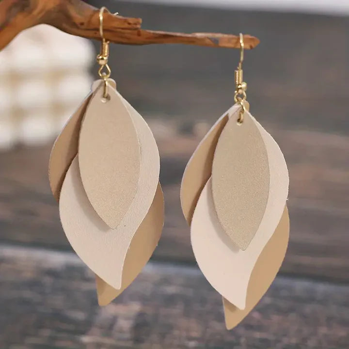 Brown Layered Leaf Earrings