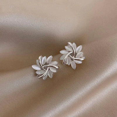 Elegant and Exquisite Opal Petal Circle Stud Earrings in Gold